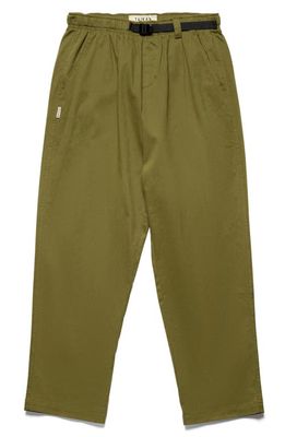 Taikan Chiller Belted Loose Fit Cotton Stretch Twill Pants in Olive Twill