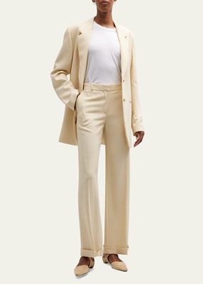 Tailored Herringbone Wool Suit Trousers