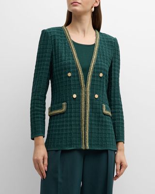 Tailored Intarsia Knit Button-Front Jacket
