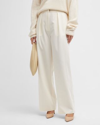 Tailored Wide-Leg Chiffon Pants