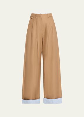 Tailored Wide-Leg Trousers with Foldover Cuffs
