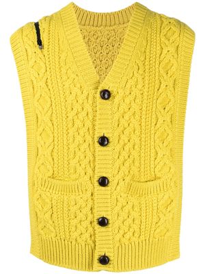 Takahiromiyashita The Soloist Aran-knit vest cardigan - Yellow