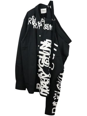 Takahiromiyashita The Soloist slogan-print one-shoulder shirt - Black