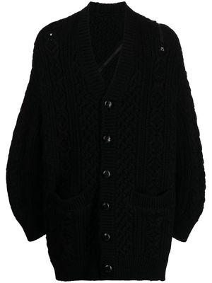 Takahiromiyashita The Soloist zip-detail Aran-knit cardigan - Black