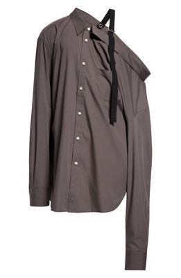 TAKAHIROMIYASHITA TheSoloist. Asymmetric One-Shoulder Cotton & Silk Button-Up Shirt with Removable Collar in Gray