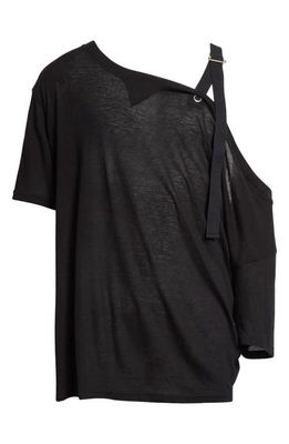TAKAHIROMIYASHITA TheSoloist. Asymmetric One-Shoulder Cotton & Silk T-Shirt in Black