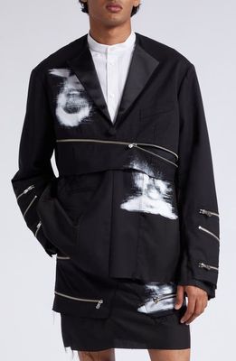 TAKAHIROMIYASHITA TheSoloist. Raw Hem Spiral Zip Detail Wool Blend Jacket in Black