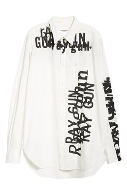 TAKAHIROMIYASHITA TheSoloist. Ray Gun Graphic High-Low Cotton & Silk Button-Up Shirt in White