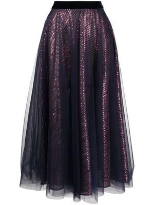 Talbot Runhof Bayadere sequined midi skirt - Purple
