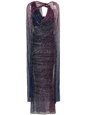 Talbot Runhof cape-detail lurex gown - Purple
