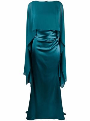 Talbot Runhof cape-detail satin long gown - Blue