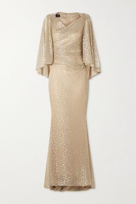 Talbot Runhof - Cape-effect Draped Metallic Fil Coupé Tulle Gown - Gold