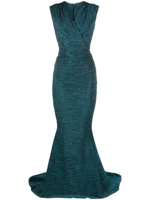Talbot Runhof glitter-detail V-neck gown dress - Green