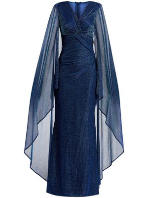 Talbot Runhof knot-detail cape maxi dress - Blue