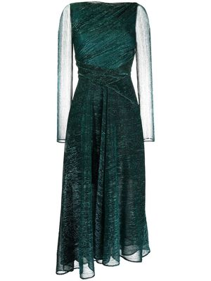 Talbot Runhof metallic-effect ruched midi dress - Green