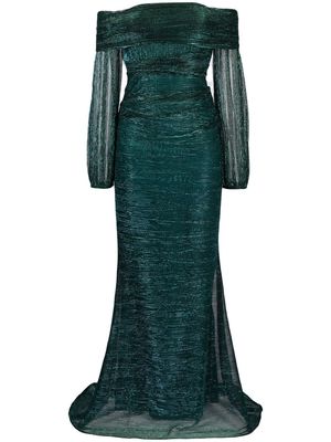 Talbot Runhof off-shoulder ruched maxi dress - Green