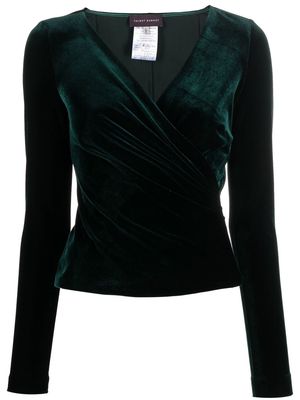 Talbot Runhof ruched V-neck velvet top - Green
