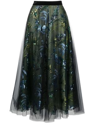 Talbot Runhof sequin-embellished floral midi skirt - Green