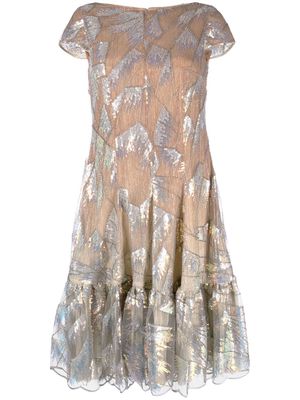 Talbot Runhof sequin-embellished frilled dress - Neutrals