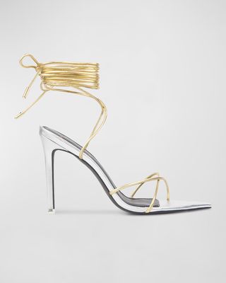 Talia Metallic Ankle-Wrap Sandals