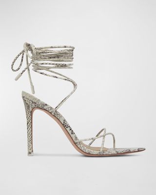 Talia Snake-Embossed Ankle-Wrap Sandals