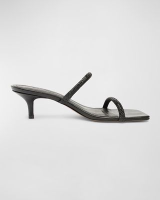 Taliah Crystal Metallic Two-Band Slide Sandals