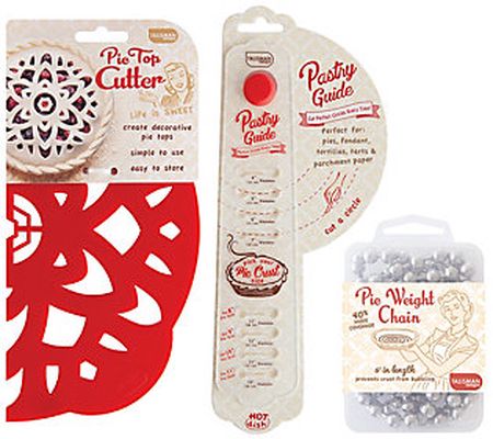 Talisman Designs Pastry Guide, Pie Top Cutter&P ie Weights Set