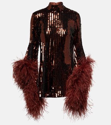Taller Marmo Del Rio feather-trimmed sequined minidress