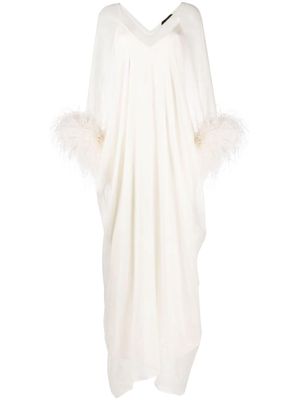 Taller Marmo feather-trim kaftan dress - Neutrals