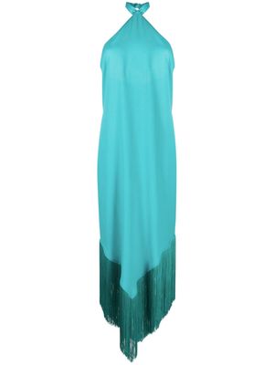 Taller Marmo fringed asymmetric halterneck dress - Blue