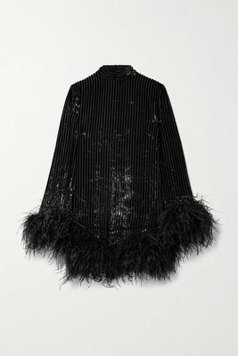 Taller Marmo - Gina Feather-trimmed Metallic Devoré-chiffon Mini Dress - Black