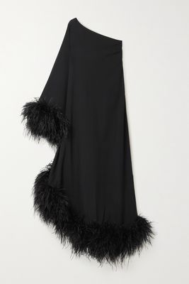 Taller Marmo - Ubud One-shoulder Feather-trimmed Crepe Maxi Dress - Black