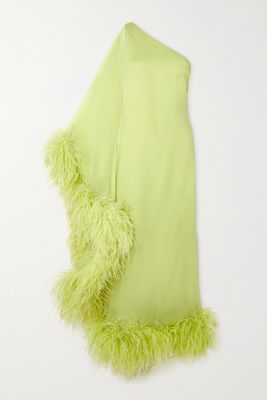 Taller Marmo - Ubud One-shoulder Feather-trimmed Crepe Maxi Dress - Green