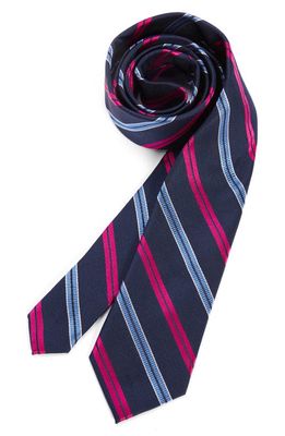 Tallia Repp Stripe Silk Blend Tie in Navy/Pink