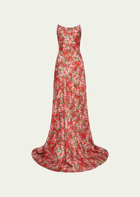 Tallulah Rose-Print Strapless Gown