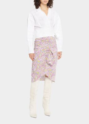Tamio Printed Ruched Knee Skirt
