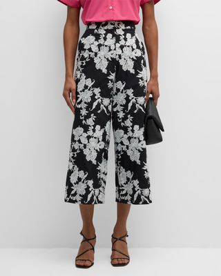 Tangier Cropped Floral-Embroidered Twill Pants