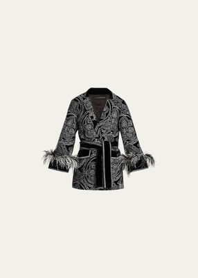 Tanner Embroidered Feather-Trim Wrap Jacket