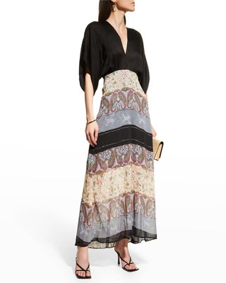 Tanya Printed Plunging V Neck Maxi Coverup Dress