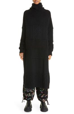Tao Comme des Garçons Aran Knit Long Sleeve Wool Turtleneck Sweater Dress in Black