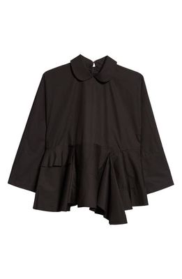 Tao Comme des Garçons Asymmetric Ruffle Hem Cotton Broadcloth Shirt in Black