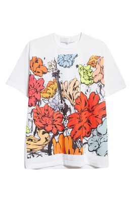Tao Comme des Garçons Button Flower Print Cotton T-Shirt in White X Multi