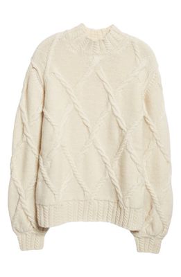 Tao Comme des Garçons Cable Knit Wool Mock Neck Sweater in Off White
