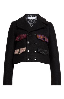 Tao Comme des Garçons Crop Double Breasted Wool Blend Jacket in Black