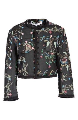 Tao Comme des Garçons Floral Embroidered Crop Chiffon Jacket in Black X Black