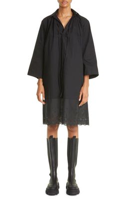 Tao Comme des Garçons Floral Embroidered Long Sleeve Cotton Washer Dress in Black