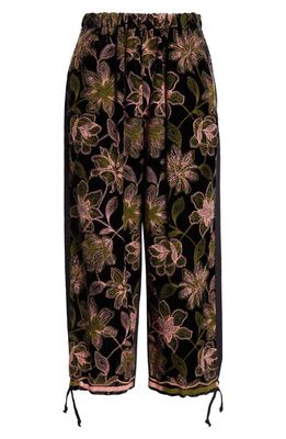 Tao Comme des Garçons Floral Embroidered Velvet Crop Pants in Black X Black