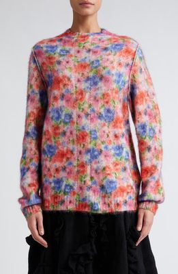 Tao Comme des Garçons Floral Print Alpaca Crewneck Sweater in Red Multi