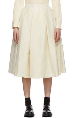 tao Off-White Wool Wide Pleat Skirt