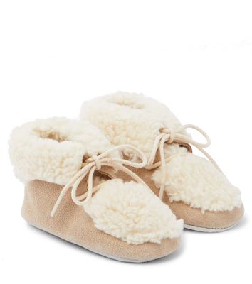 Tartine et Chocolat Baby faux shearling-trimmed suede booties